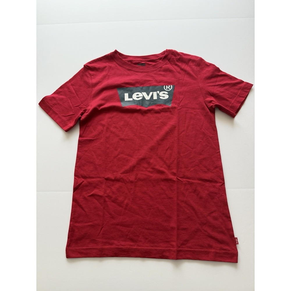Levi's Boys Large T-Shirt Graphic Logo Red School Casual Kids Preppy Letters NEW